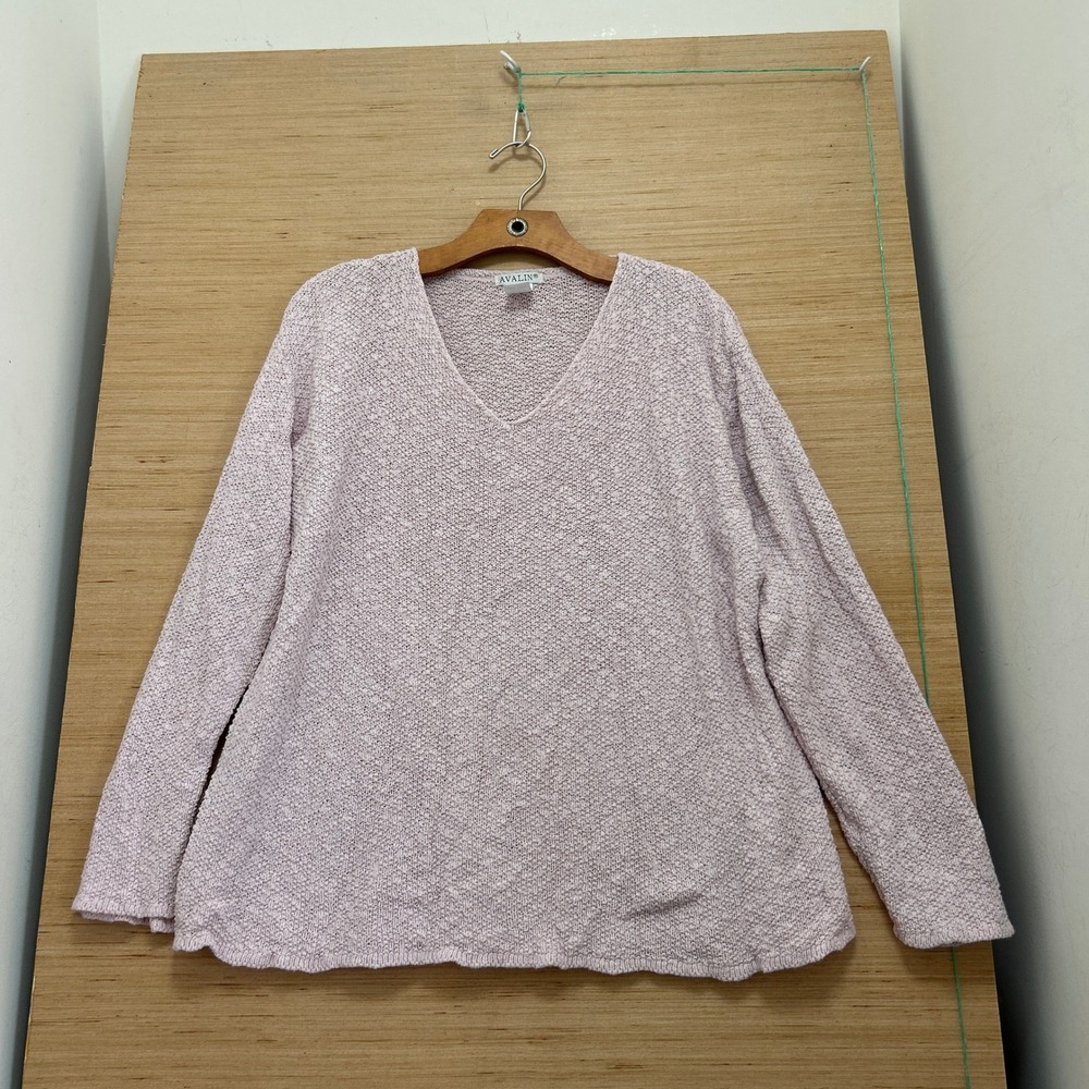 Avalin 100% Cotton V-Neck Popcorn Knit Sweater Lilac Pink Made in USA One Size